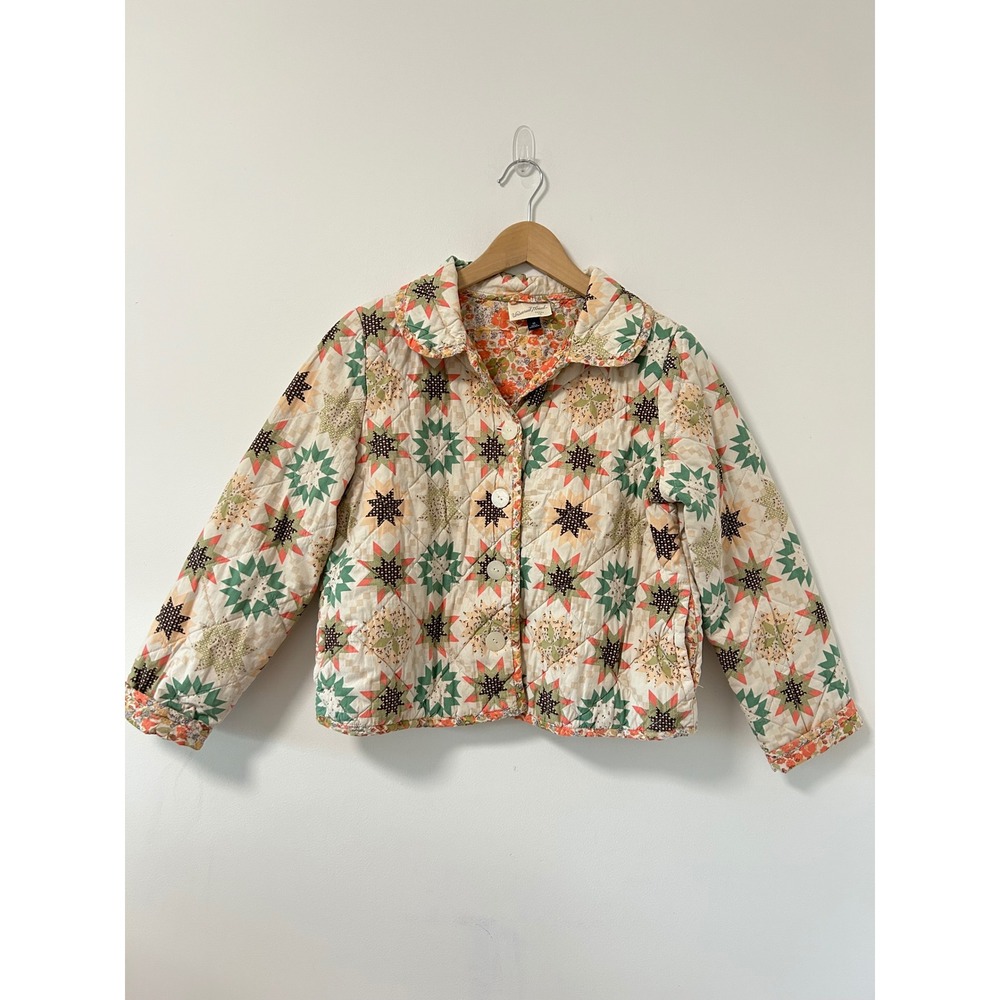 Universal Thread Quilted Star Patchwork Jacket Womens Size M Cream Cottagecore